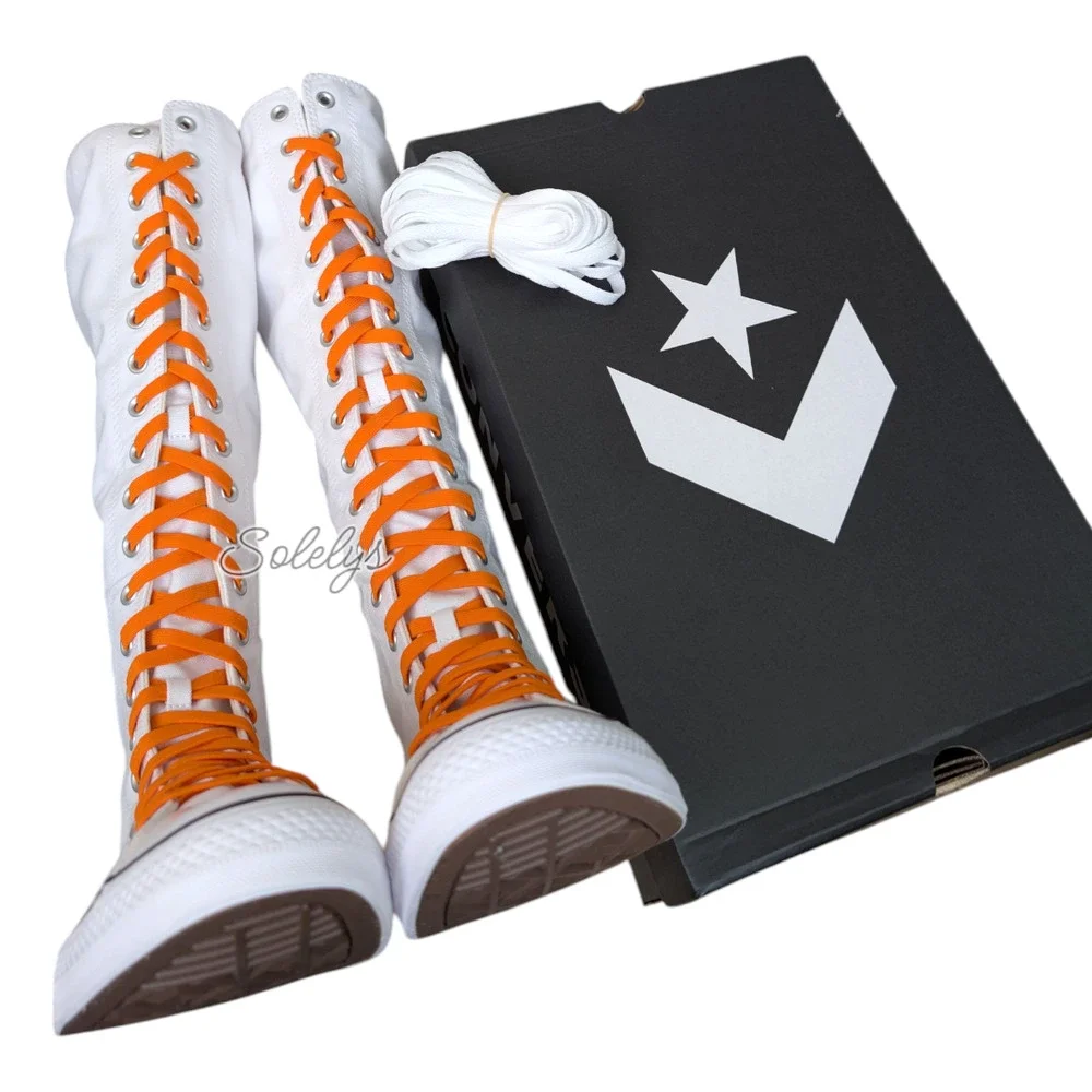 Converse CTAS XXHI Mens 10.5 White Orange Elastic Laced Knee High Sneaker Boot